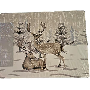 Nicole Miller Cork Backed Placemats, Deer, Winter, Christmas, Set of 4, NIB